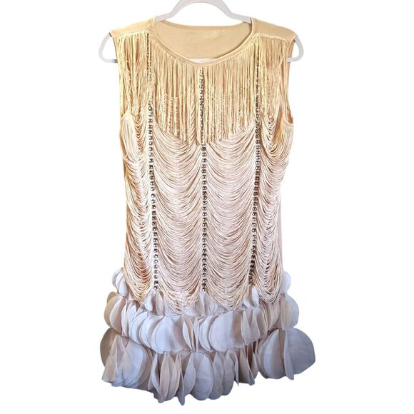 Champagne Color Flapper Dress size Large Halloween Cosplay Party Costume - Picture 1 of 5